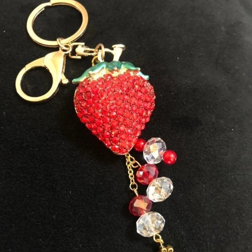 Strawberry Keychain with Red Crystals